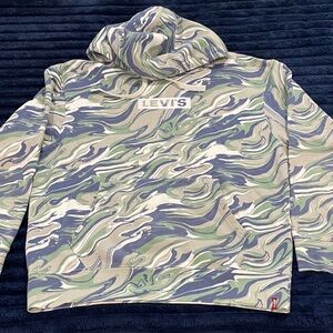 Levi's Relaxed Fit White green and blue marbled hoodie. Medium